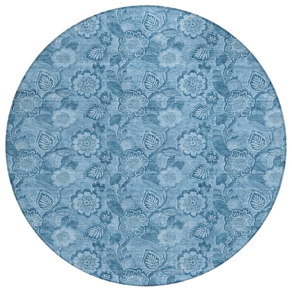 Machine Washable Indoor/Outdoor Chantille Blue 8' x 8' Round Rug