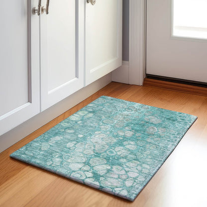 Machine Washable Indoor/Outdoor Chantille Aqua 1'8" x 2'6" Rug