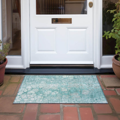 Machine Washable Indoor/Outdoor Chantille Aqua 1'8" x 2'6" Rug