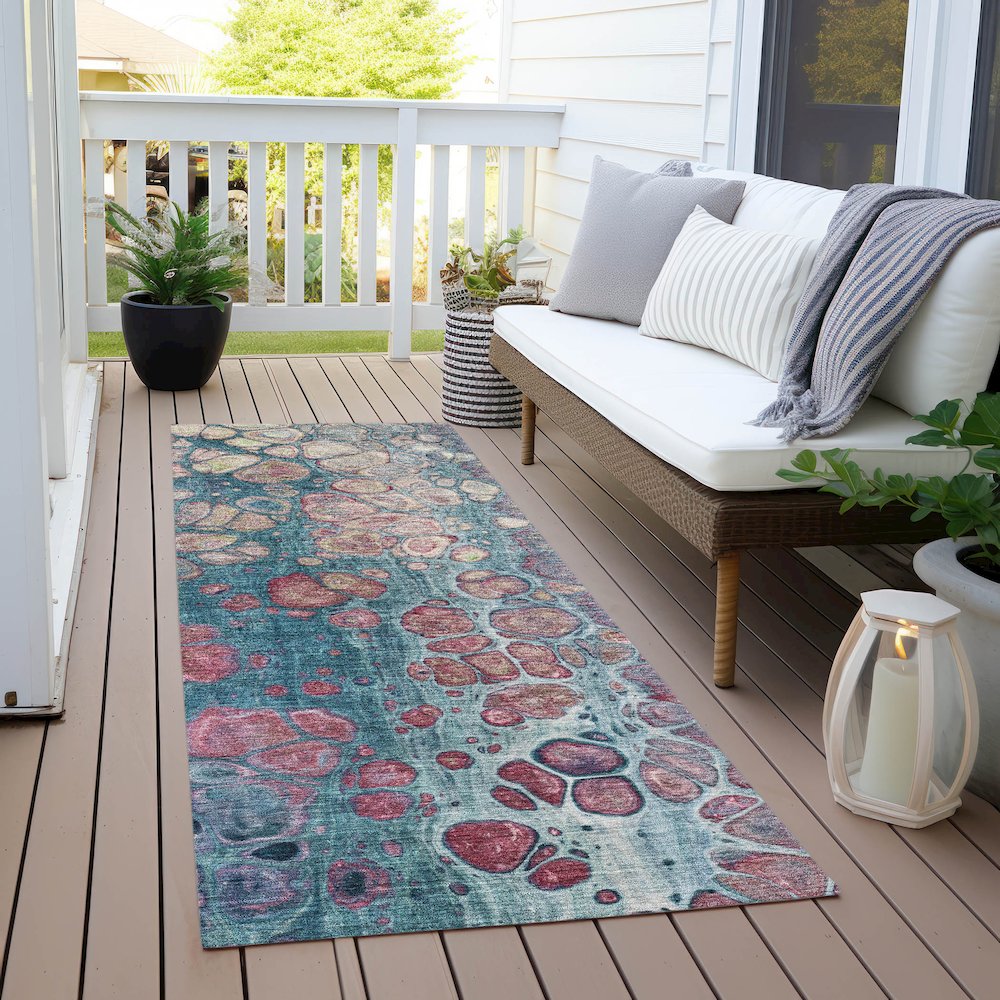 Machine Washable Indoor/Outdoor Chantille Teal 2'3" x 7'6" Runner Rug