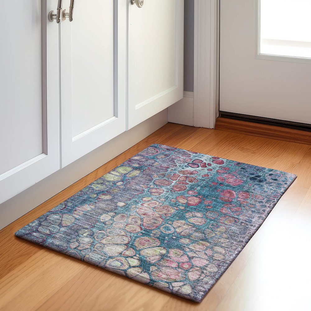 Machine Washable Indoor/Outdoor Chantille Teal 1'8" x 2'6" Rug