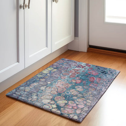 Machine Washable Indoor/Outdoor Chantille Teal 1'8" x 2'6" Rug