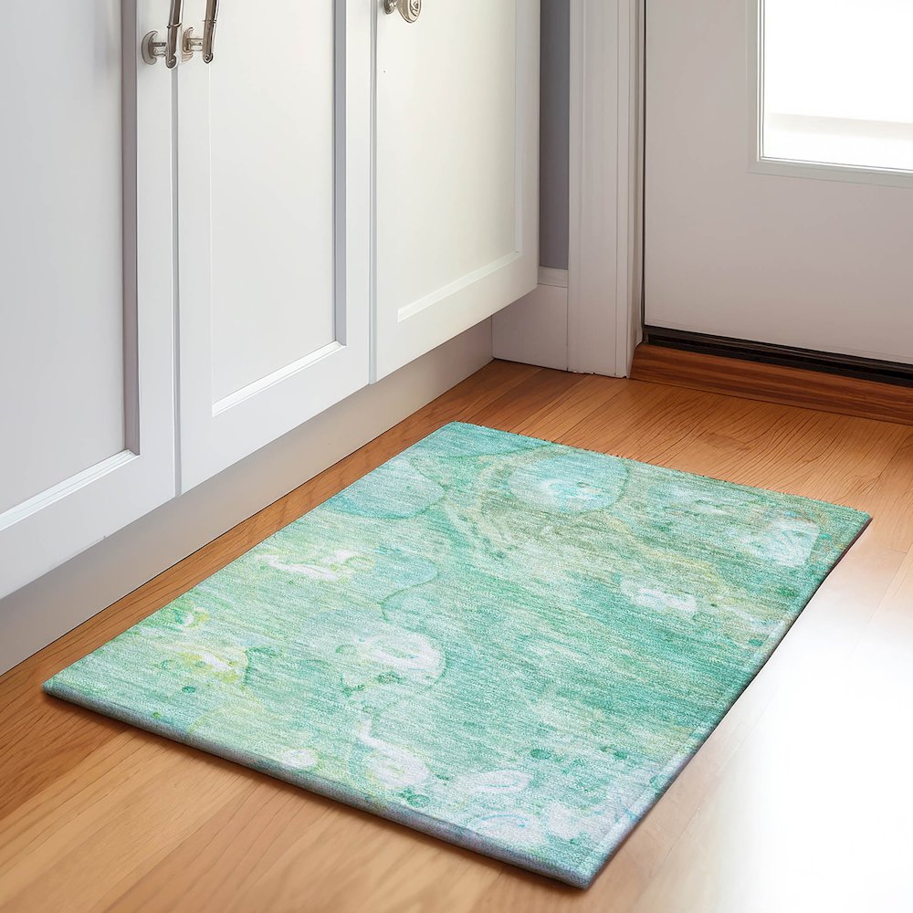 Machine Washable Indoor/Outdoor Chantille Teal 1'8" x 2'6" Rug