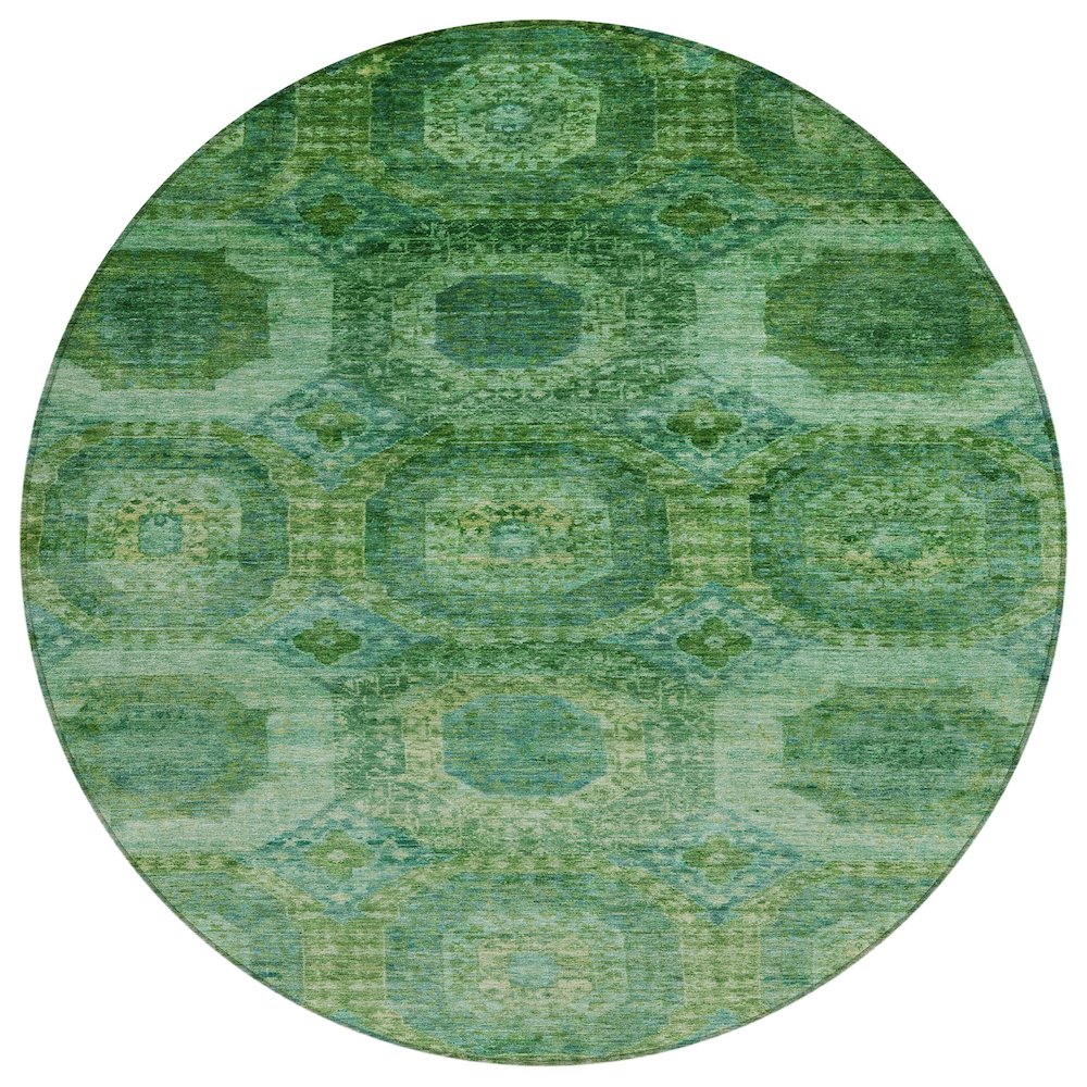 Machine Washable Indoor/Outdoor Chantille Emerald 8' x 8' Round Rug