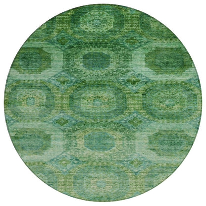 Machine Washable Indoor/Outdoor Chantille Emerald 8' x 8' Round Rug