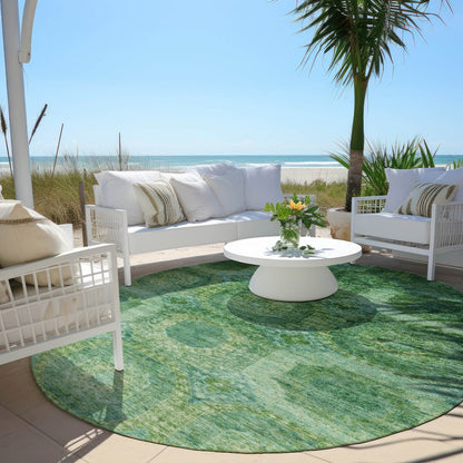 Machine Washable Indoor/Outdoor Chantille Emerald 8' x 8' Round Rug