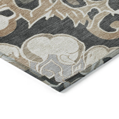 Machine Washable Indoor/Outdoor Chantille Charcoal 1'8" x 2'6" Rug