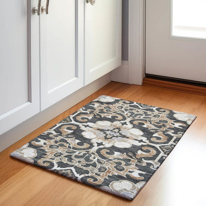 Machine Washable Indoor/Outdoor Chantille Charcoal 1'8" x 2'6" Rug