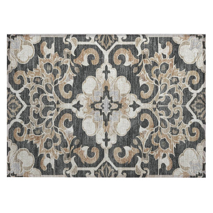 Machine Washable Indoor/Outdoor Chantille Charcoal 1'8" x 2'6" Rug