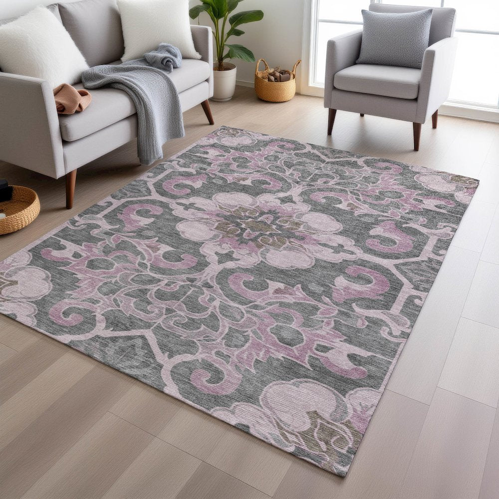 Machine Washable Indoor/Outdoor Chantille Pink 2'6" x 3'10" Rug