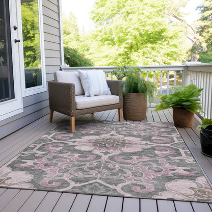 Machine Washable Indoor/Outdoor Chantille Pink 2'6" x 3'10" Rug