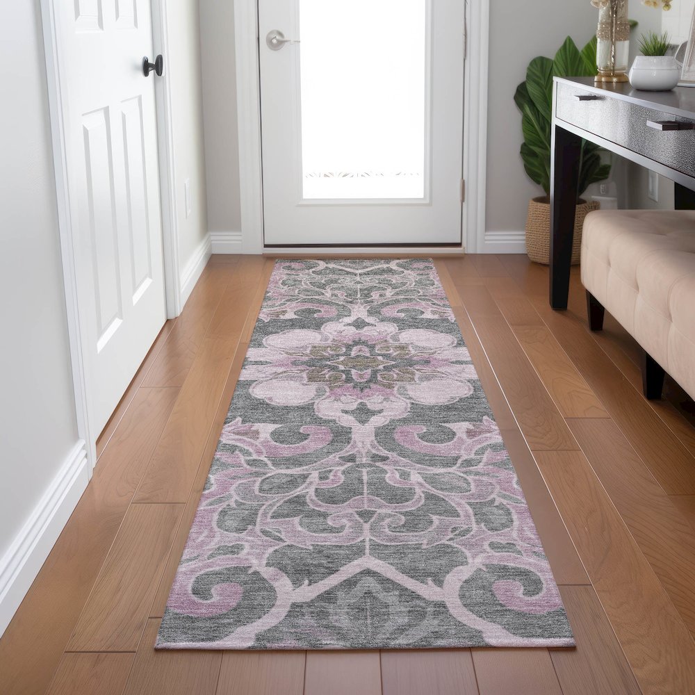 Machine Washable Indoor/Outdoor Chantille Pink 2'3" x 7'6" Runner Rug