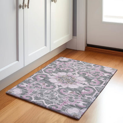 Machine Washable Indoor/Outdoor Chantille Pink 1'8" x 2'6" Rug