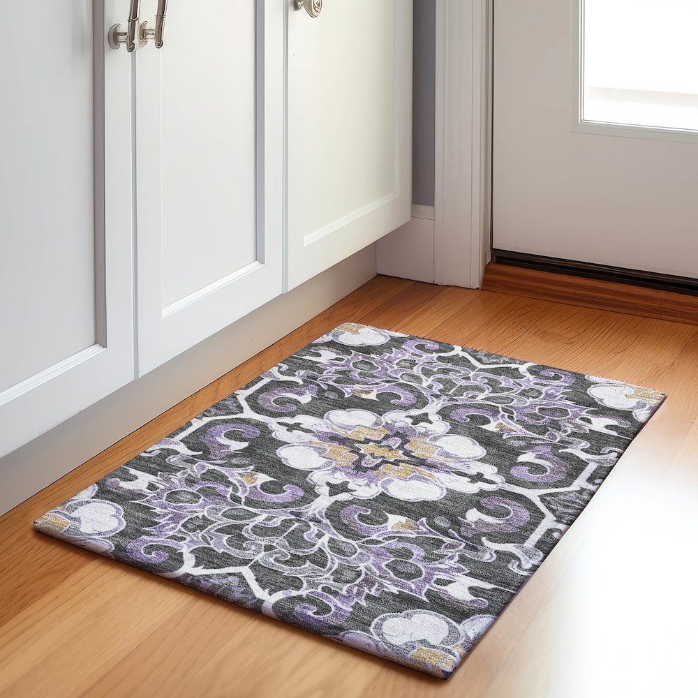 Machine Washable Indoor/Outdoor Chantille Purple 1'8" x 2'6" Rug