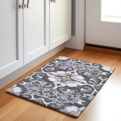 Machine Washable Indoor/Outdoor Chantille Purple 1'8" x 2'6" Rug