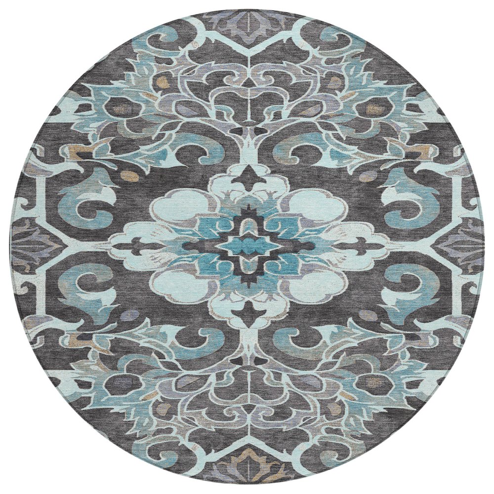 Machine Washable Indoor/Outdoor Chantille Teal 8' x 8' Round Rug