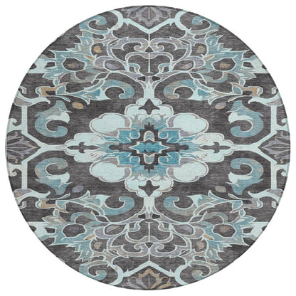 Machine Washable Indoor/Outdoor Chantille Teal 8' x 8' Round Rug