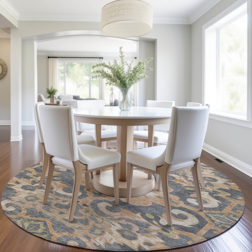 Machine Washable Indoor/Outdoor Chantille Terracotta 8' x 8' Round Rug