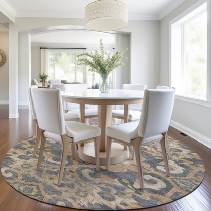 Machine Washable Indoor/Outdoor Chantille Terracotta 8' x 8' Round Rug