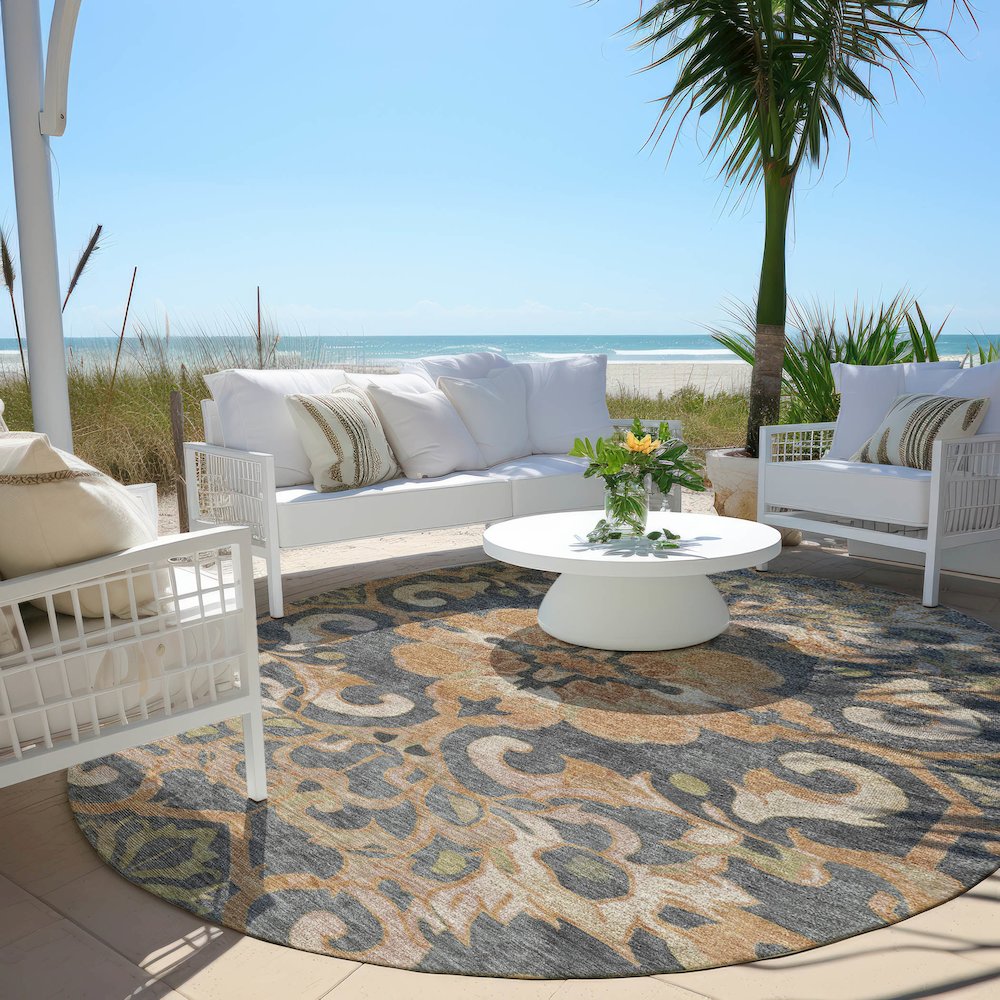 Machine Washable Indoor/Outdoor Chantille Terracotta 8' x 8' Round Rug