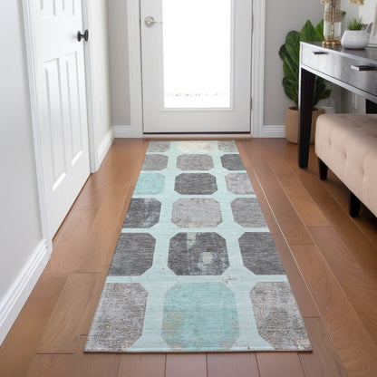 Machine Washable Indoor/Outdoor Chantille Teal 2'3" x 7'6" Runner Rug