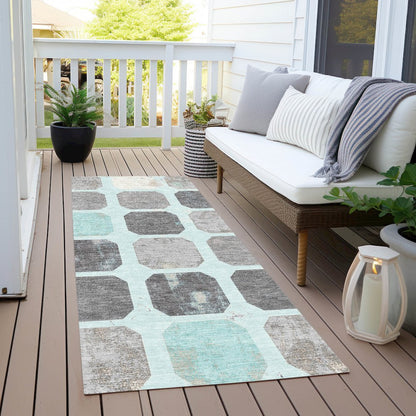 Machine Washable Indoor/Outdoor Chantille Teal 2'3" x 7'6" Runner Rug