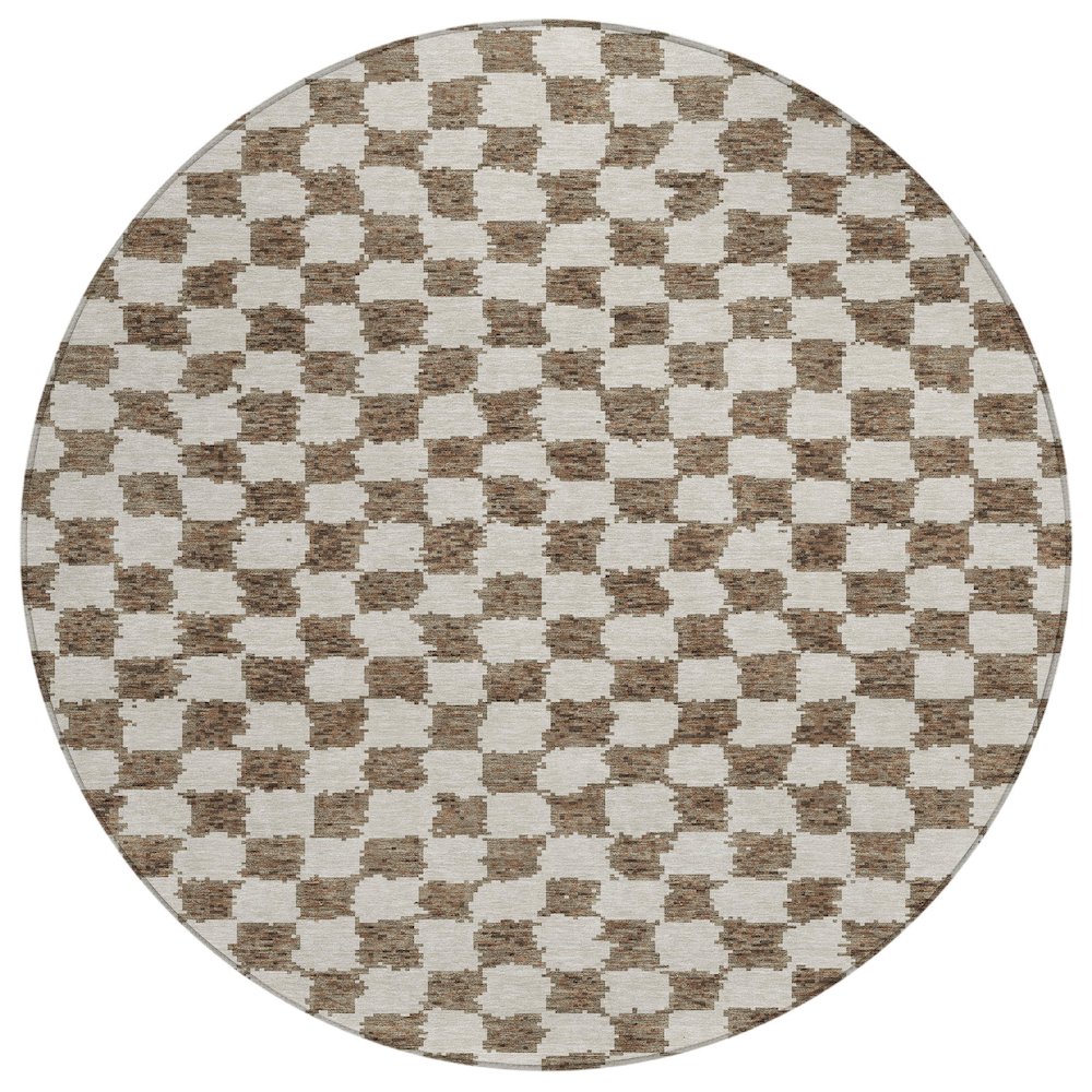 Machine Washable Indoor/Outdoor Chantille Brown 8' x 8' Round Rug