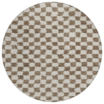Machine Washable Indoor/Outdoor Chantille Brown 8' x 8' Round Rug