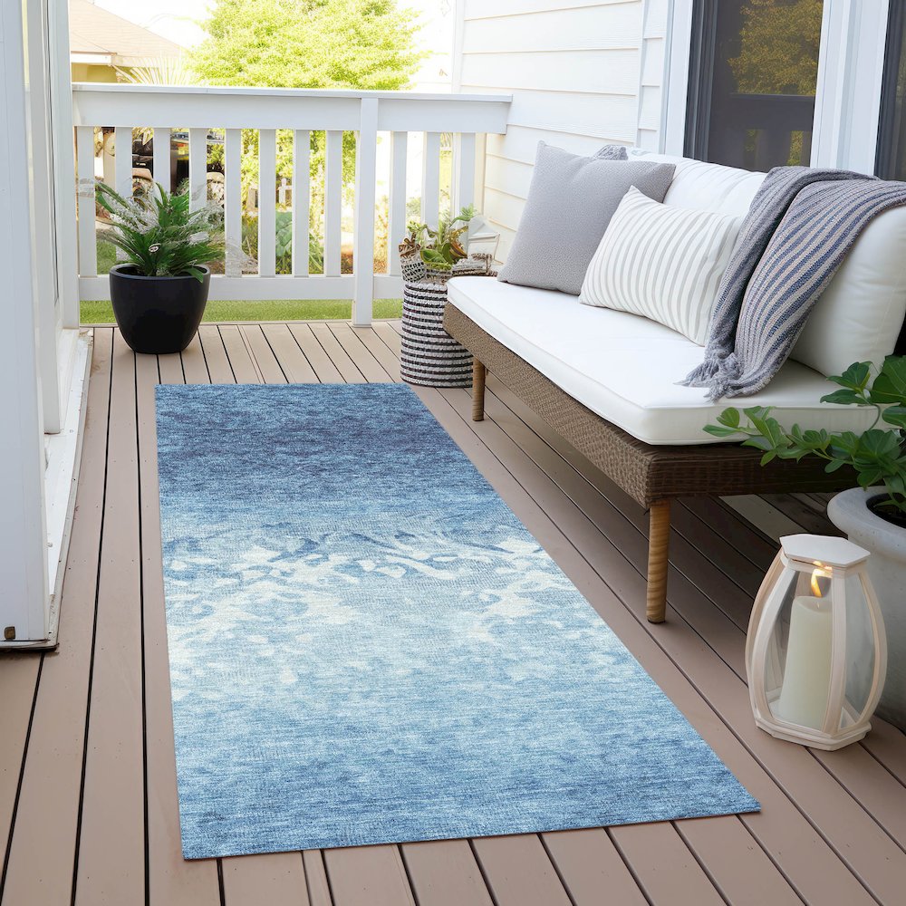 Machine Washable Indoor/Outdoor Chantille Denim 2'3" x 7'6" Runner Rug