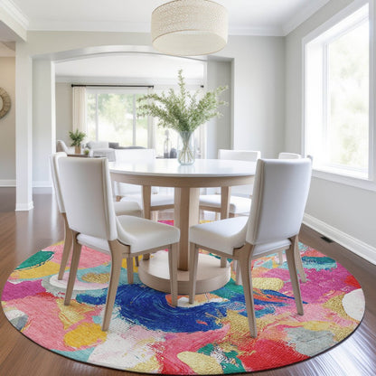 Machine Washable Indoor/Outdoor Chantille Blush 8' x 8' Round Rug