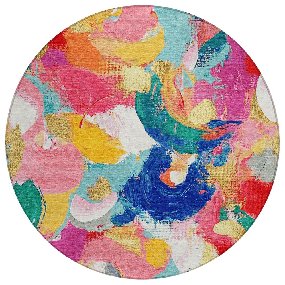 Machine Washable Indoor/Outdoor Chantille Blush 8' x 8' Round Rug