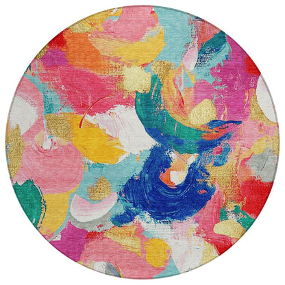 Machine Washable Indoor/Outdoor Chantille Blush 8' x 8' Round Rug