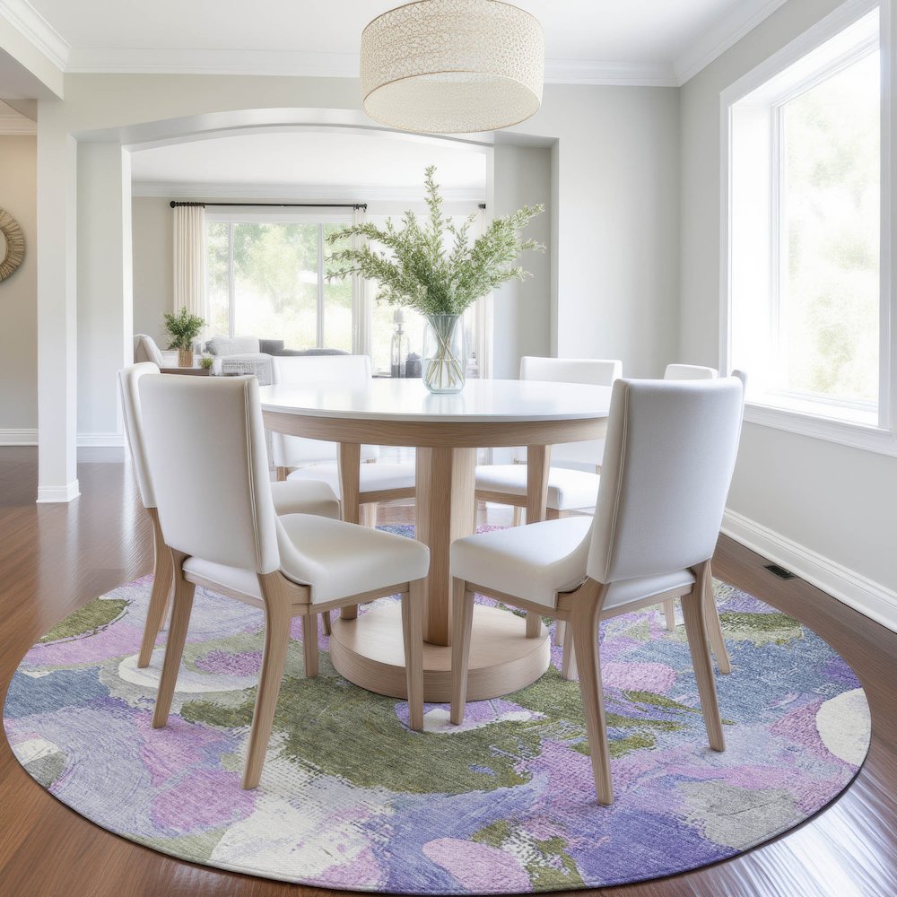 Machine Washable Indoor/Outdoor Chantille Lavender 8' x 8' Round Rug