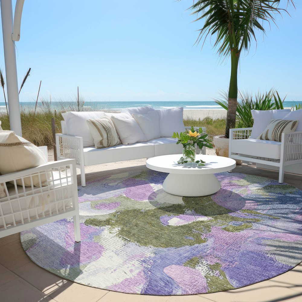 Machine Washable Indoor/Outdoor Chantille Lavender 8' x 8' Round Rug