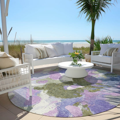 Machine Washable Indoor/Outdoor Chantille Lavender 8' x 8' Round Rug