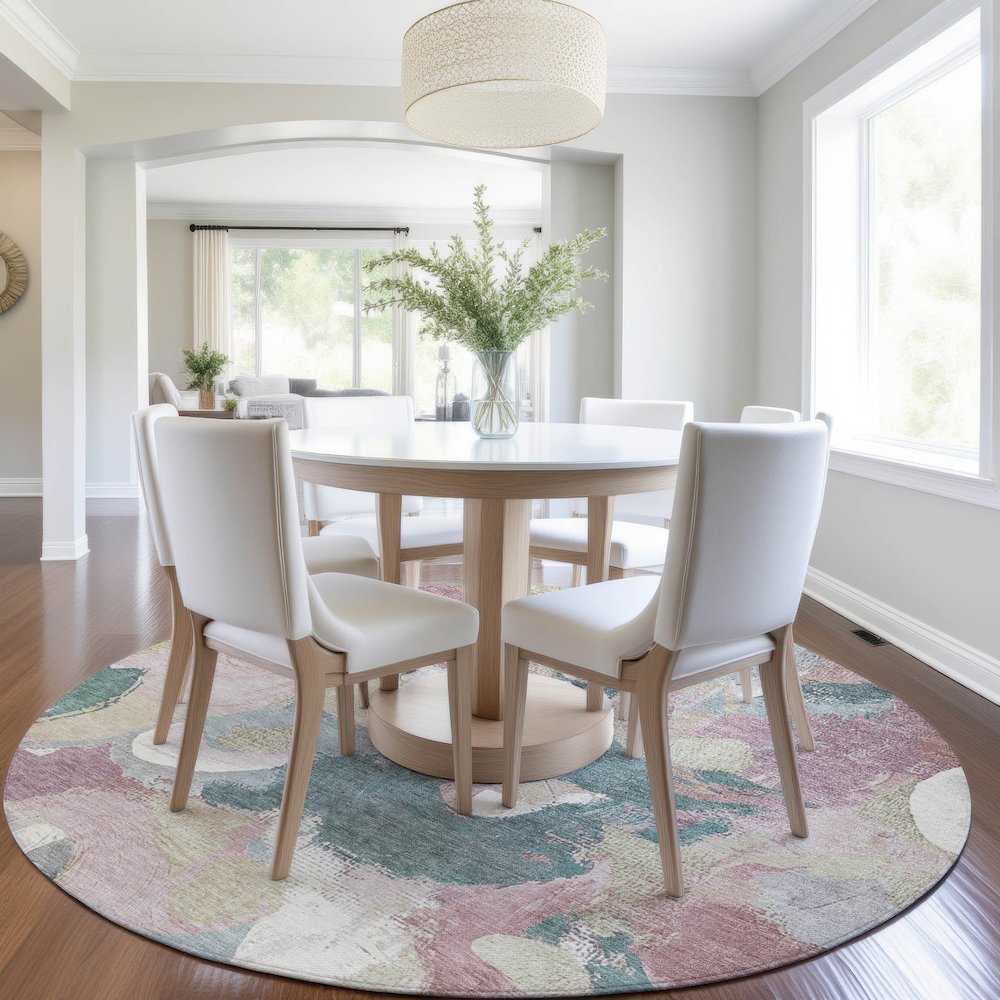 Machine Washable Indoor/Outdoor Chantille Mauve 8' x 8' Round Rug