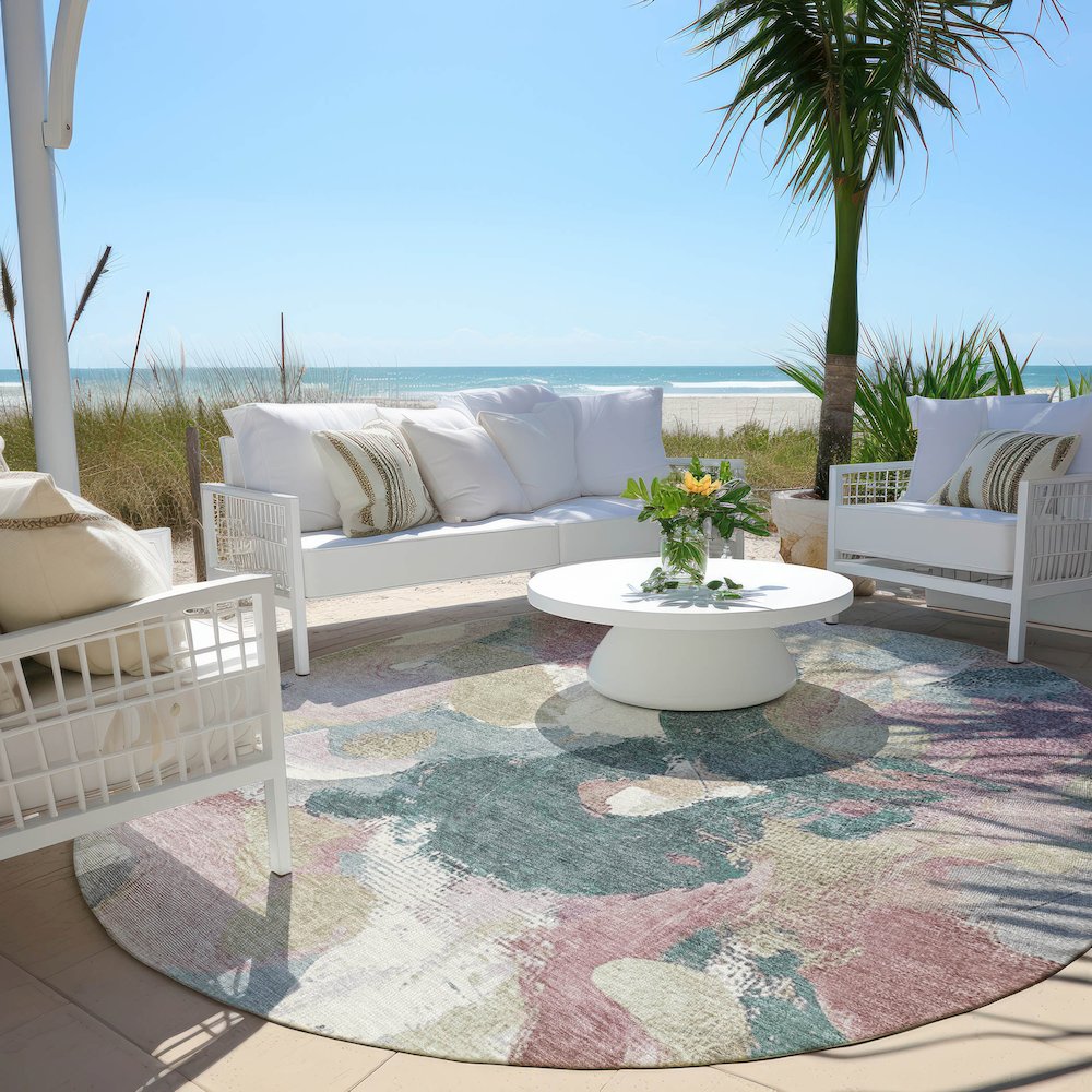 Machine Washable Indoor/Outdoor Chantille Mauve 8' x 8' Round Rug