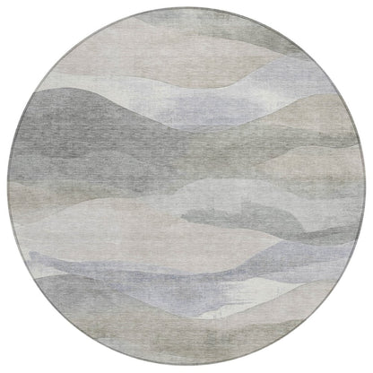 Machine Washable Indoor/Outdoor Chantille Beige 8' x 8' Round Rug