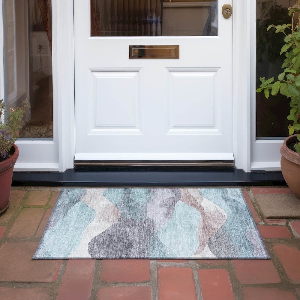Machine Washable Indoor/Outdoor Chantille Teal 1'8" x 2'6" Rug