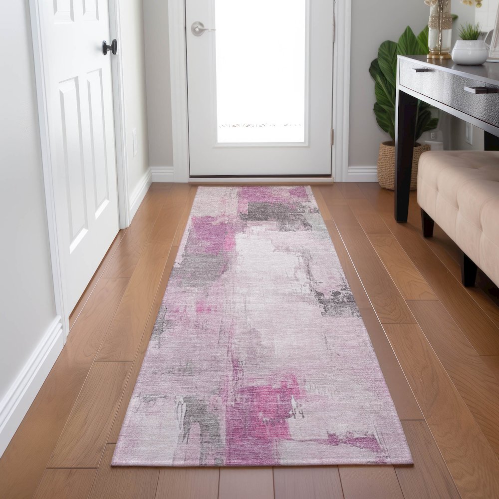 Machine Washable Indoor/Outdoor Chantille Pink 2'3" x 7'6" Runner Rug