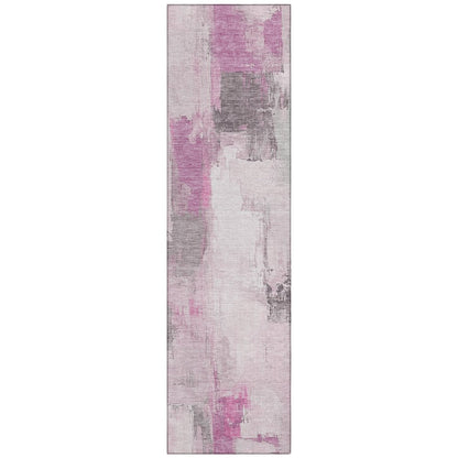 Machine Washable Indoor/Outdoor Chantille Pink 2'3" x 7'6" Runner Rug