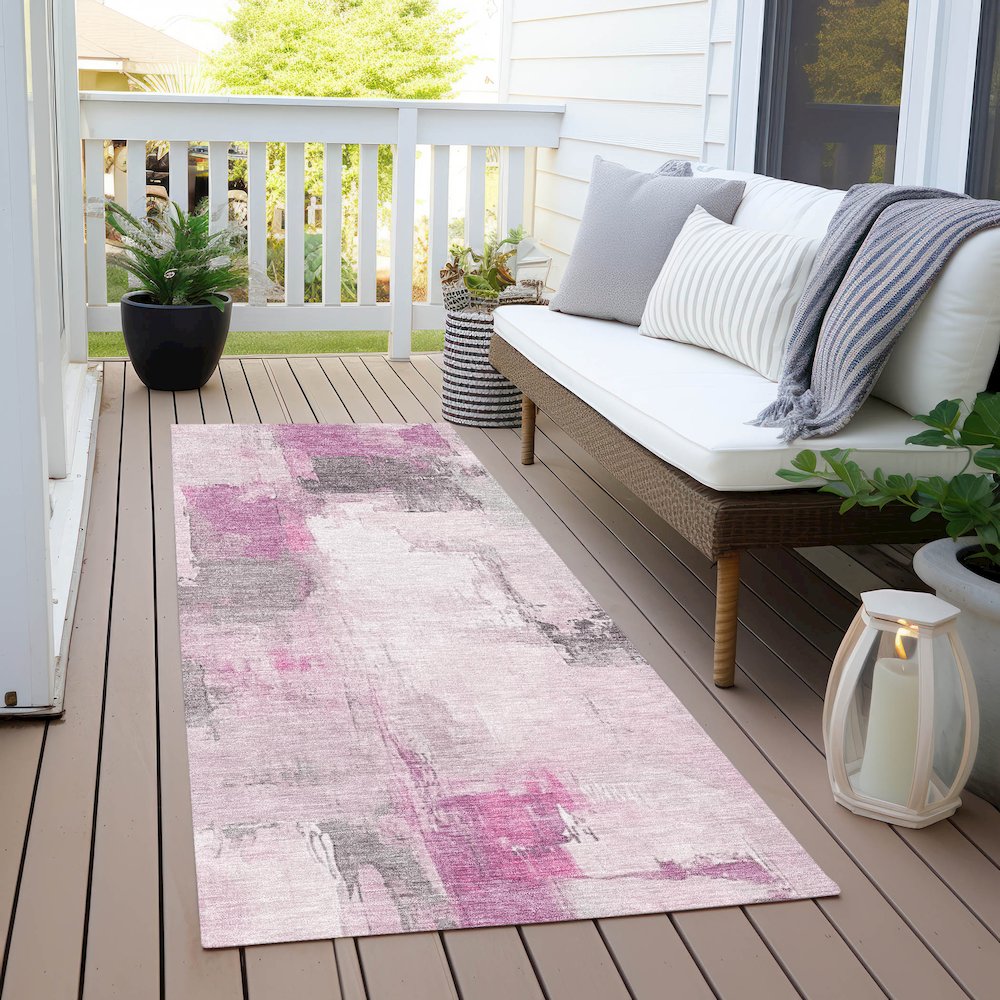 Machine Washable Indoor/Outdoor Chantille Pink 2'3" x 7'6" Runner Rug