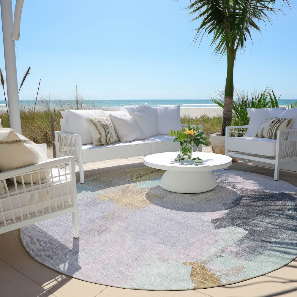 Machine Washable Indoor/Outdoor Chantille Lavender 8' x 8' Round Rug