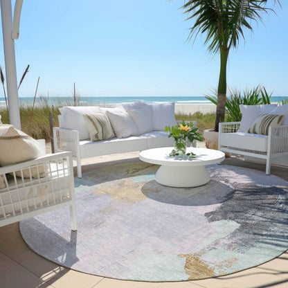 Machine Washable Indoor/Outdoor Chantille Lavender 8' x 8' Round Rug