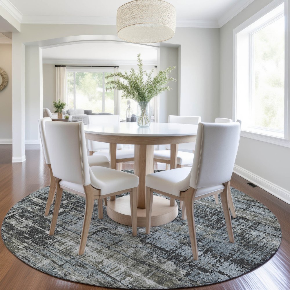Machine Washable Indoor/Outdoor Chantille Charcoal 8' x 8' Round Rug