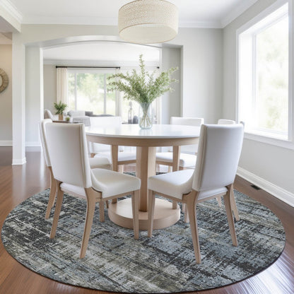 Machine Washable Indoor/Outdoor Chantille Charcoal 8' x 8' Round Rug