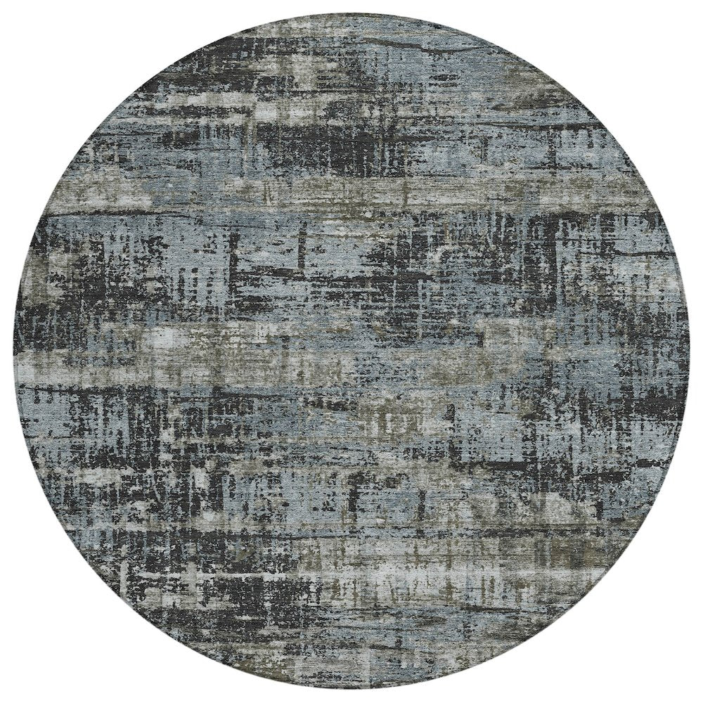 Machine Washable Indoor/Outdoor Chantille Charcoal 8' x 8' Round Rug