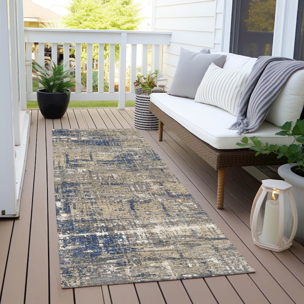 Machine Washable Indoor/Outdoor Chantille Navy 2'3" x 7'6" Runner Rug