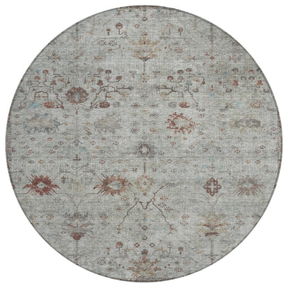 Machine Washable Indoor/Outdoor Chantille Gray 8' x 8' Round Rug