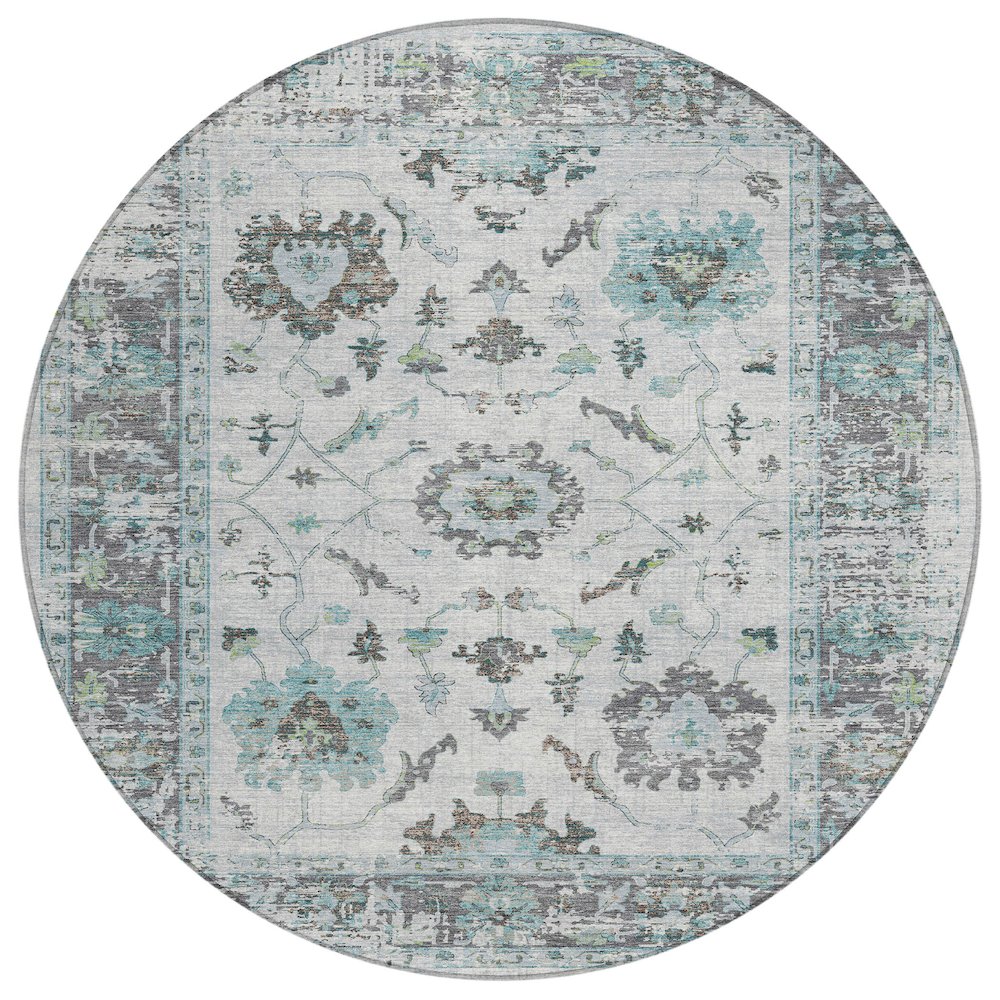 Machine Washable Indoor/Outdoor Chantille Teal 8' x 8' Round Rug